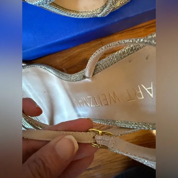 Stuart Weitzman Women’s Melodi Glitter High Heel Sandals Size: 38.5 8 B - Picture 9 of 16